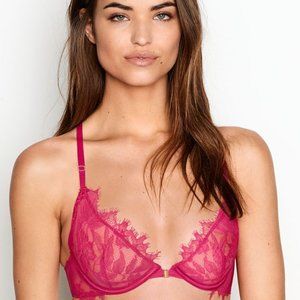 Victoria Secret Unlined Demi Bra 32C Pink w/lace